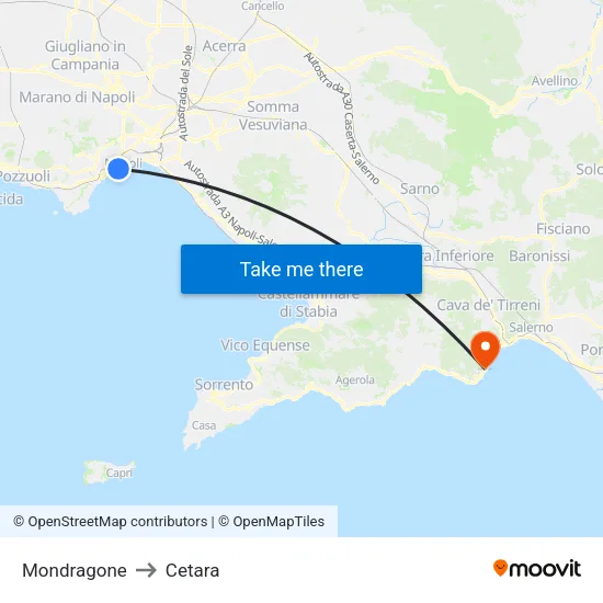 Mondragone to Cetara map