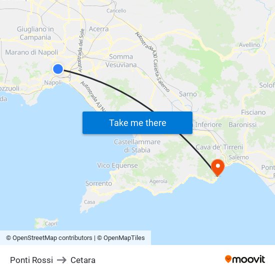 Ponti Rossi to Cetara map