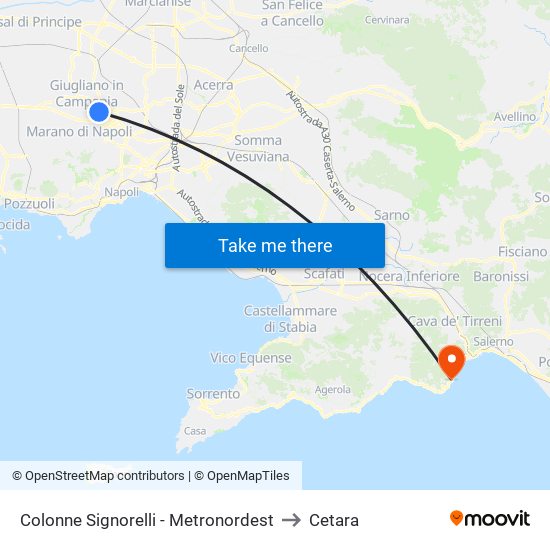 Colonne Signorelli - Metronordest to Cetara map