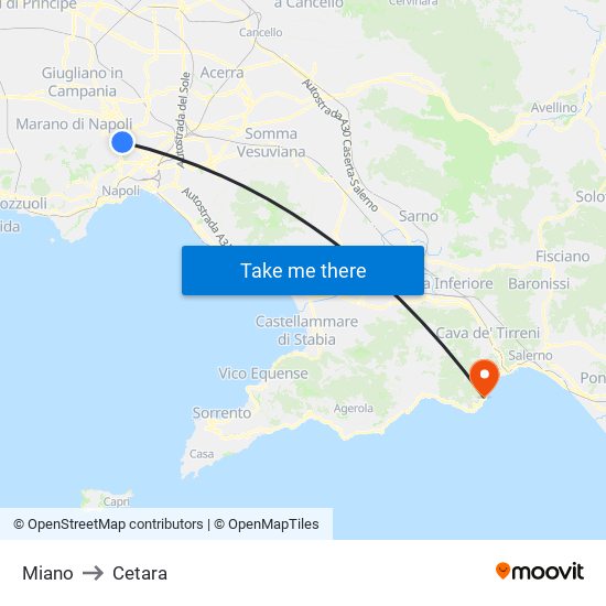Miano to Cetara map