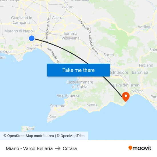 Miano - Bellaria Gate to Cetara map