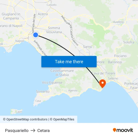 Pasquariello to Cetara map