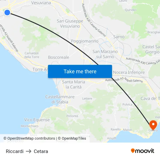 Riccardi to Cetara map