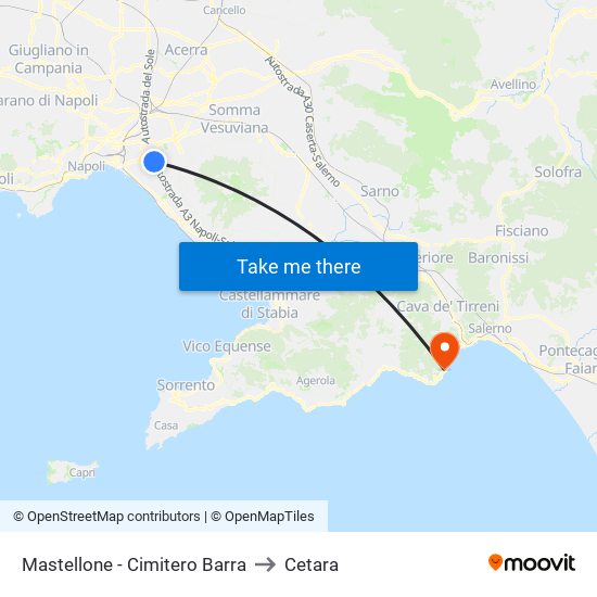 Mastellone - Cimitero Barra to Cetara map