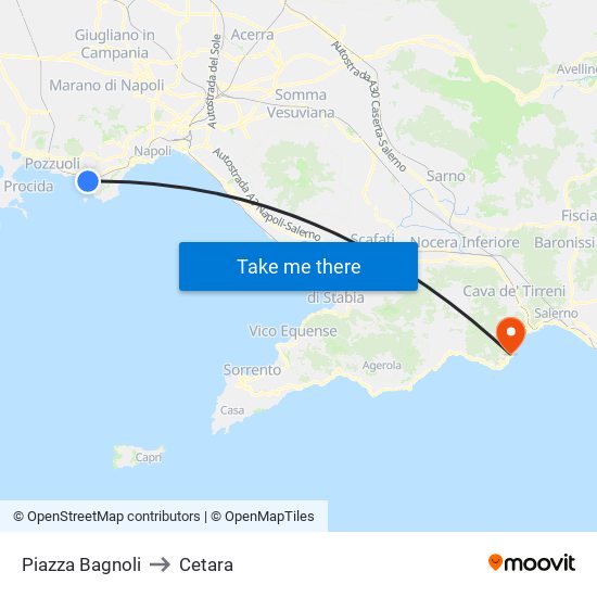 Piazza Bagnoli to Cetara map