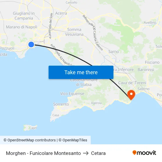 Morghen - Montesanto Funicular to Cetara map