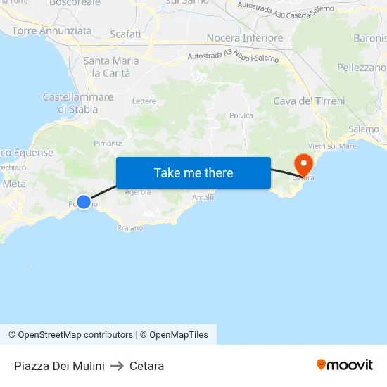 Mills Square to Cetara map