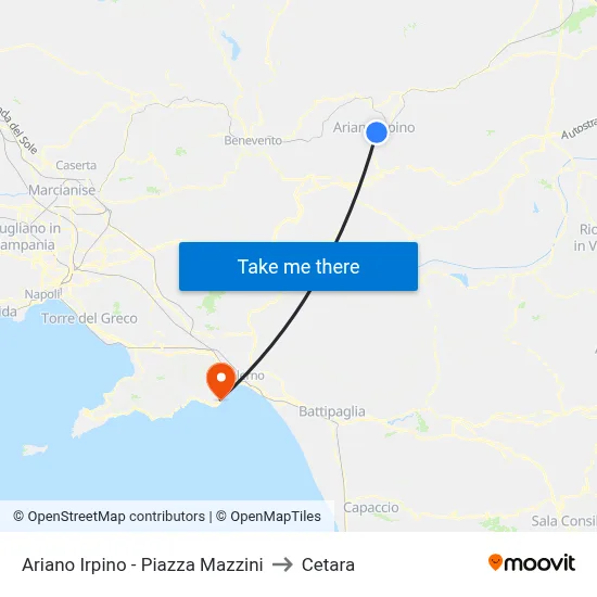 Ariano Irpino - Mazzini Square to Cetara map