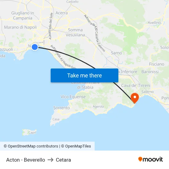 Acton - Beverello to Cetara map
