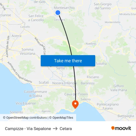 Campizze - Via Sepalone to Cetara map