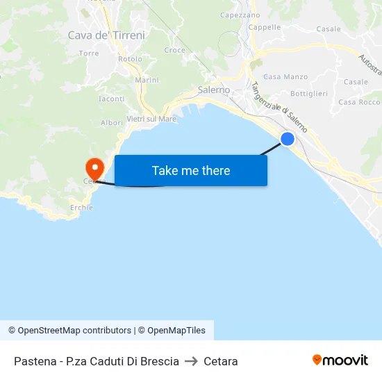 Pastena - Brescia Fallen Square to Cetara map