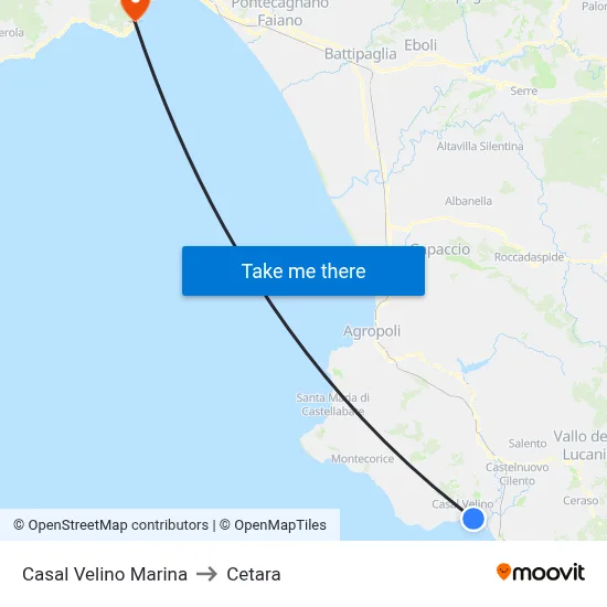 Casal Velino Marina to Cetara map