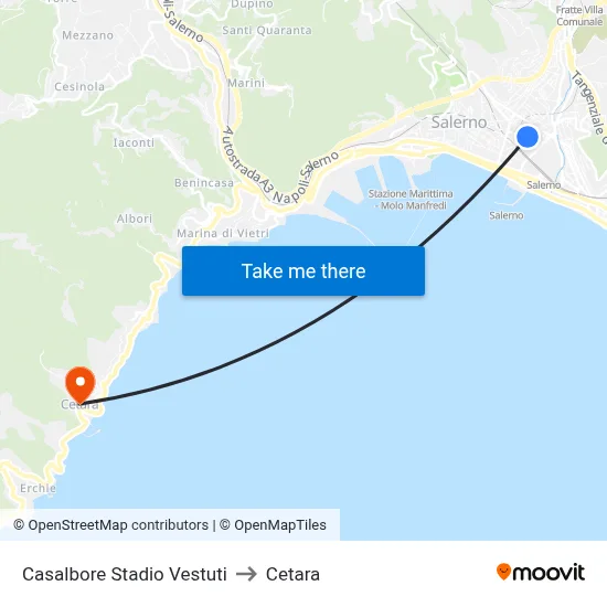 Casalbore Vestuti Stadium to Cetara map