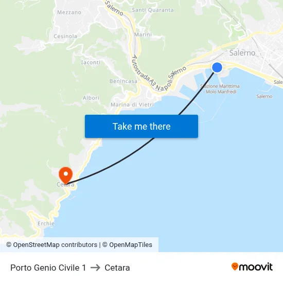 Civil Engineering Port 1 to Cetara map