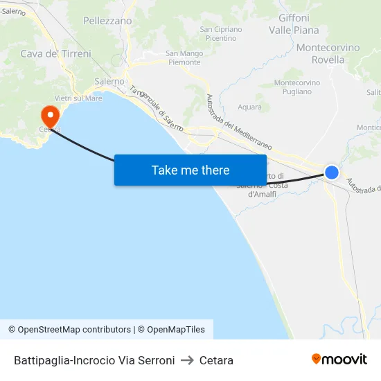 Battipaglia-Serroni Street Junction to Cetara map