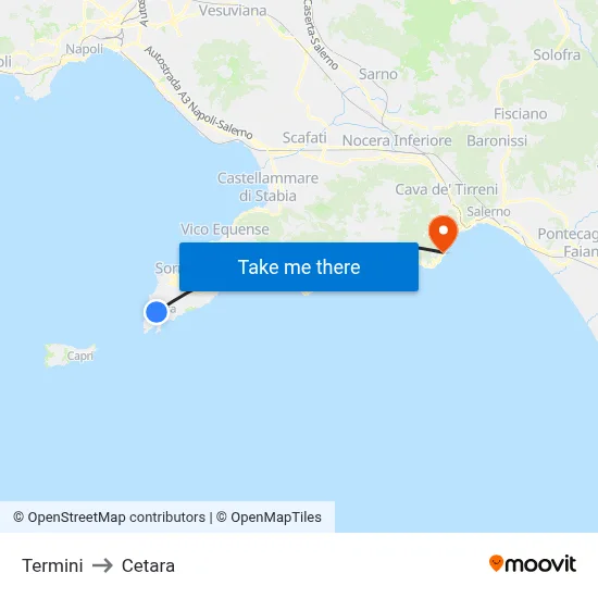Terminals to Cetara map