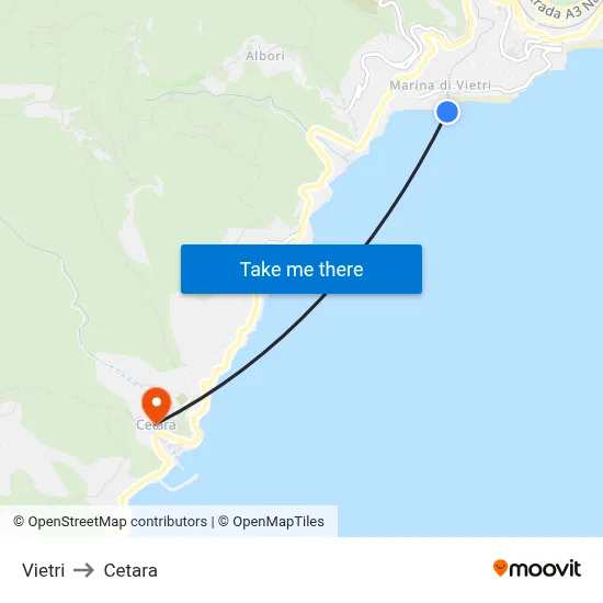 Vietri to Cetara map