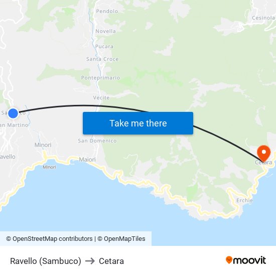 Ravello (Sambuco) to Cetara map