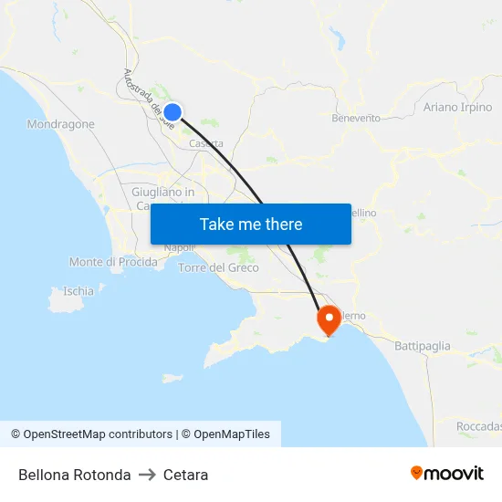 Bellona Roundabout to Cetara map