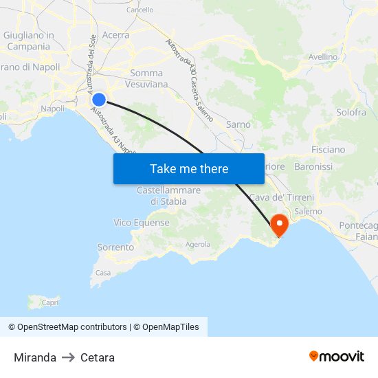 Miranda to Cetara map