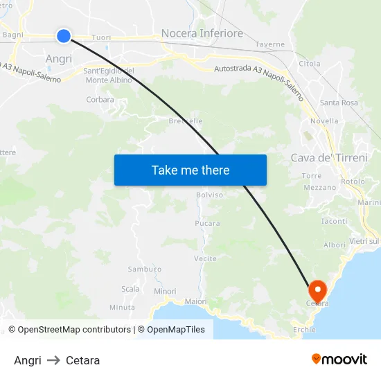 Angri to Cetara map