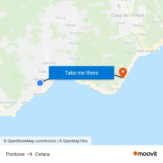 Pontone to Cetara map