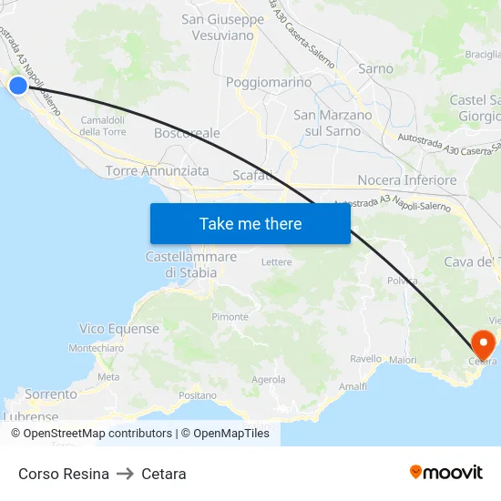 Resina Course to Cetara map