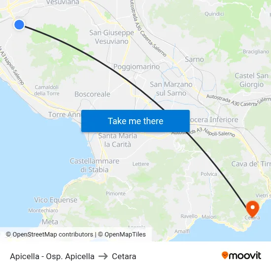 Apicella - Apicella Hospital to Cetara map