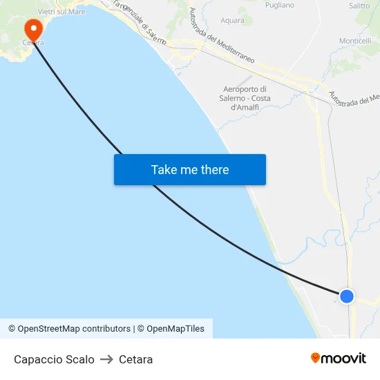 Capaccio Station to Cetara map