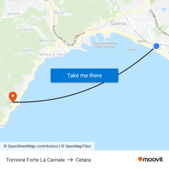 Torrione Forte La Carnale to Cetara map