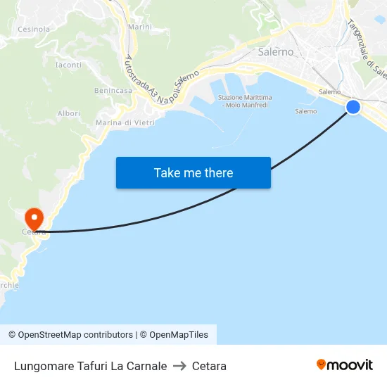 Tafuri La Carnale Seafront to Cetara map