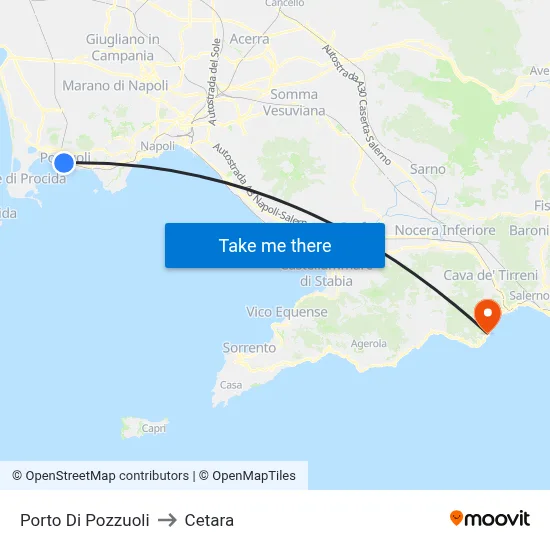 Port of Pozzuoli to Cetara map