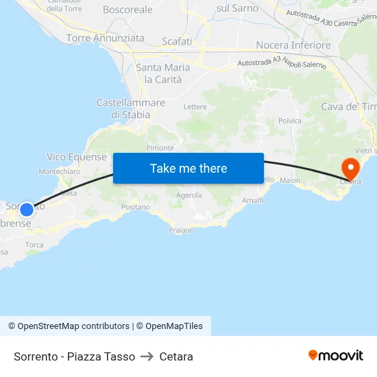 Sorrento - Piazza Tasso to Cetara map
