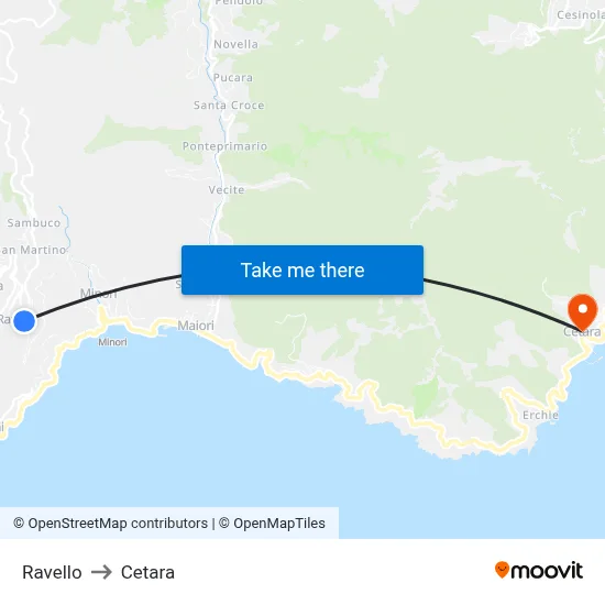 Ravello to Cetara map