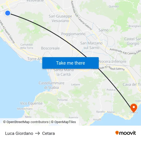 Luca Giordano to Cetara map
