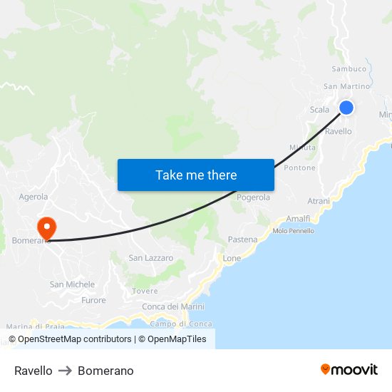 Ravello to Bomerano map