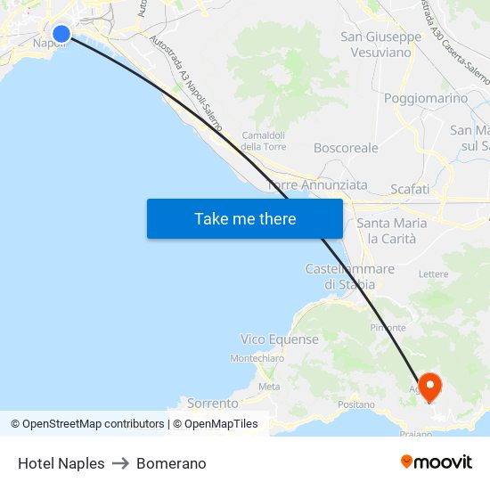 Hotel Naples to Bomerano map