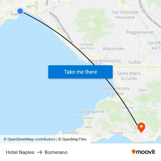 Hotel Naples to Bomerano map