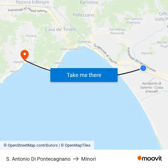 St. Anthony of Pontecagnano to Minori map