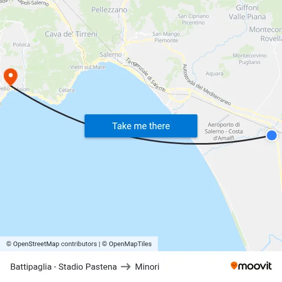 Battipaglia - Pastena Stadium to Minori map