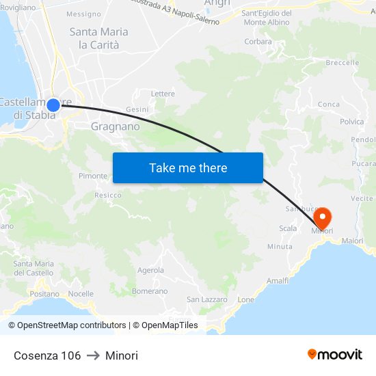 Cosenza 106 to Minori map