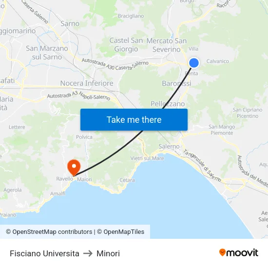 Fisciano Universita to Minori map