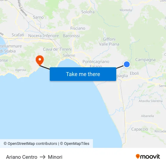 Ariano Centro to Minori map