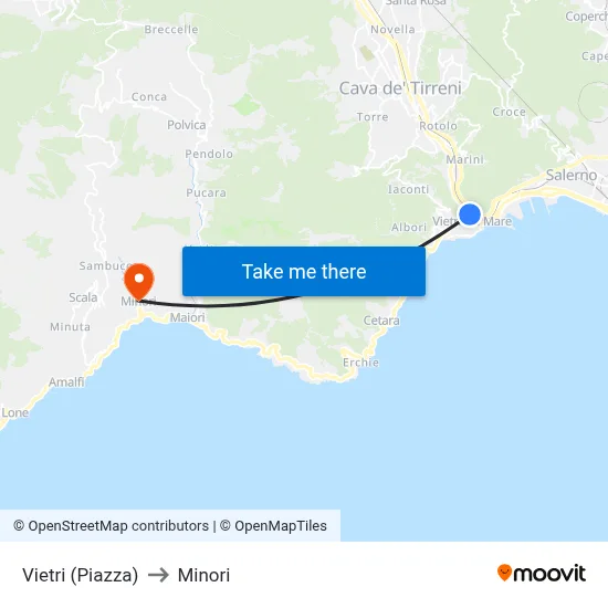 Vietri (Square) to Minori map