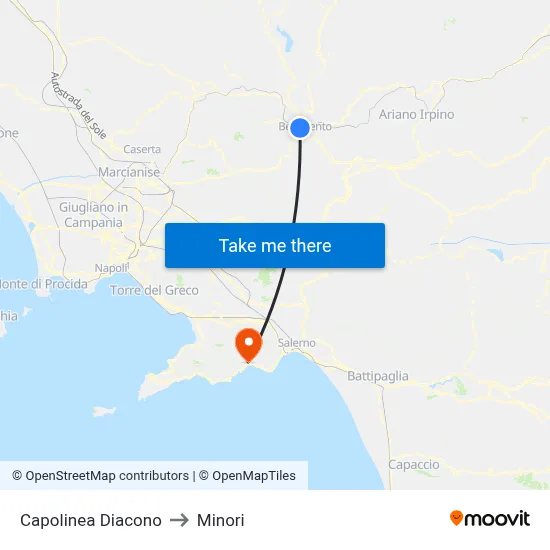 Diacono Terminal to Minori map