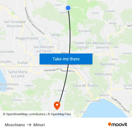 Moschiano to Minori map
