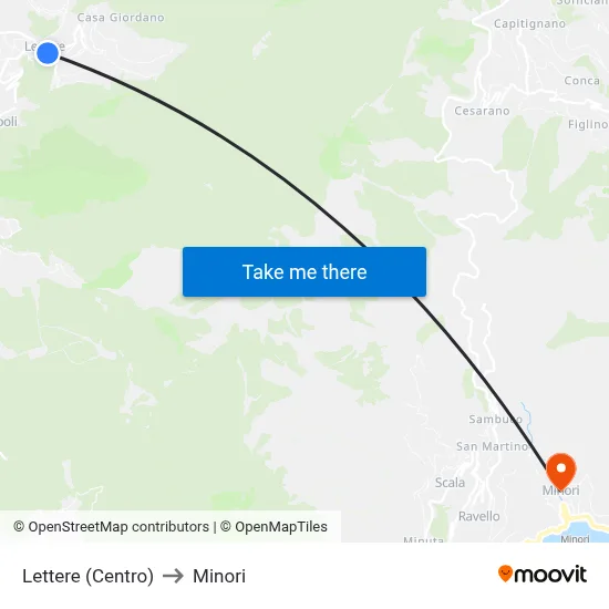 Lettere (Center) to Minori map
