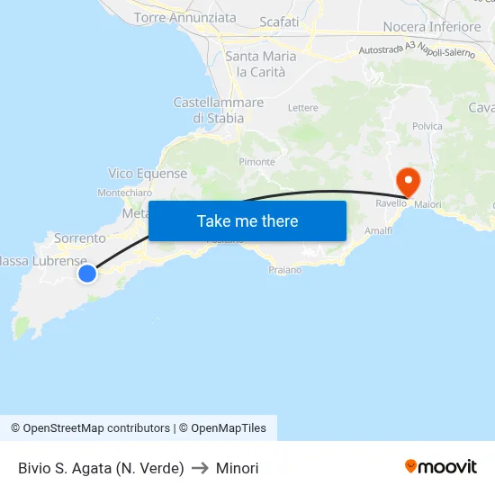 Bivio S. Agata (N. Verde) to Minori map