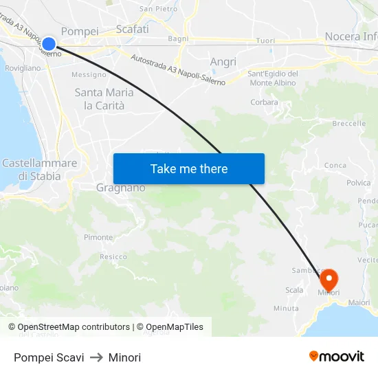 Pompeii Excavations to Minori map
