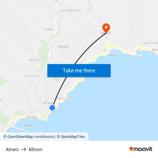 Atrani to Minori map